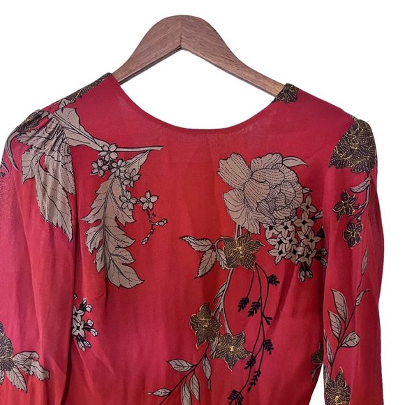 Reformation Deep Red Floral Long Sleeve Dress 0 - Picture 8 of 11